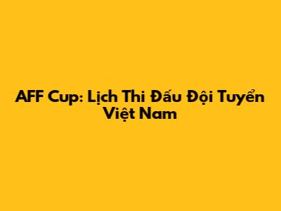 AFF Cup: Lịch Thi Đấu Đội Tuyển Việt Nam