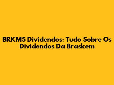 BRKM5 Dividendos: Tudo Sobre Os Dividendos Da Braskem