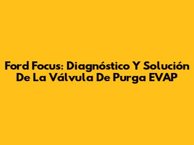 Ford Focus: Diagnóstico Y Solución De La Válvula De Purga EVAP
