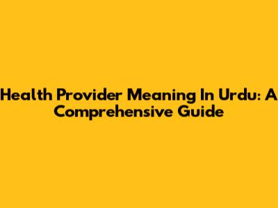 Health Provider Meaning In Urdu: A Comprehensive Guide
