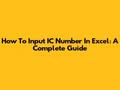 How To Input IC Number In Excel: A Complete Guide