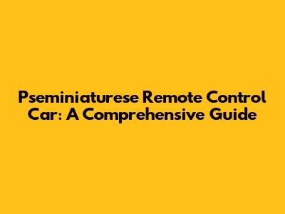 Pseminiaturese Remote Control Car: A Comprehensive Guide