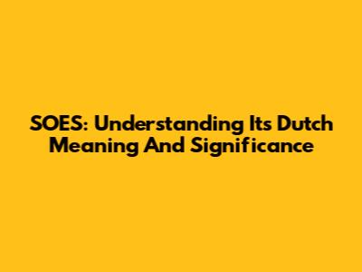 SOES: Understanding Its Dutch Meaning And Significance