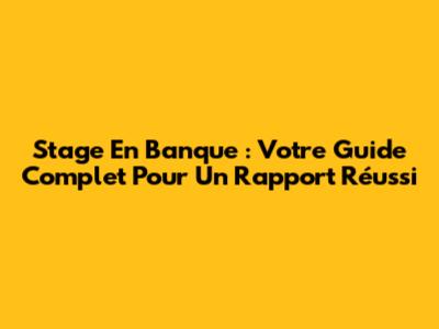 Stage En Banque : Votre Guide Complet Pour Un Rapport Réussi