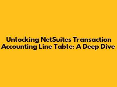 Unlocking NetSuite's Transaction Accounting Line Table: A Deep Dive